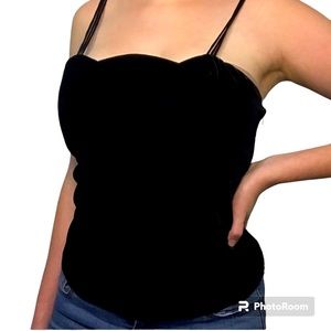 Y2K Vintage Victoria's Secret Black Velvet Strappy Cami Club Top Size Small
